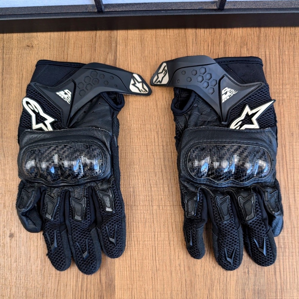 Alpinestars SMX-2 AC Mens Black Leather Carbon Fiber Knuckle Motorcycle Gloves S